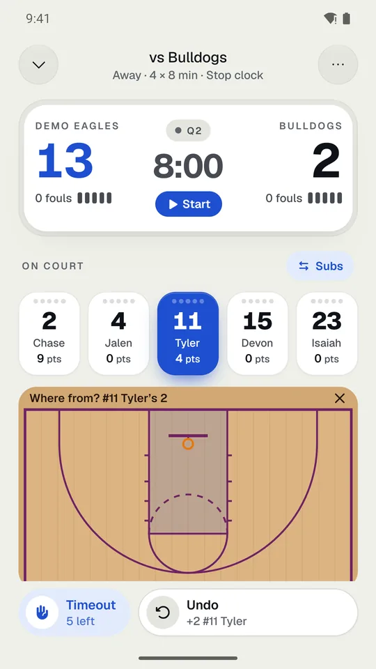 “Where from?”: a half court to tap where the shot was taken.